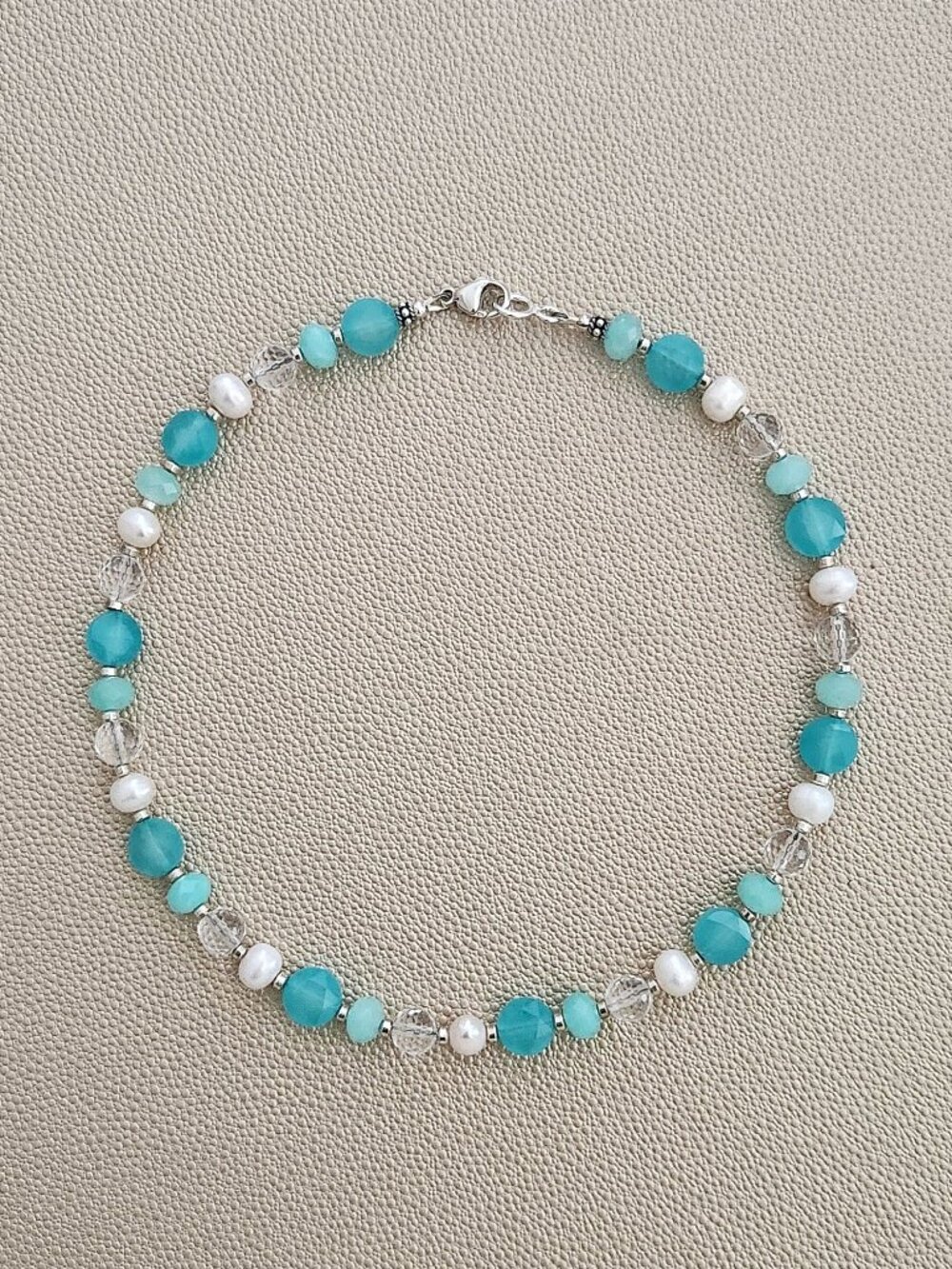AQUA COLORED JADE GEMSTONE MIX NECKLACE-16"